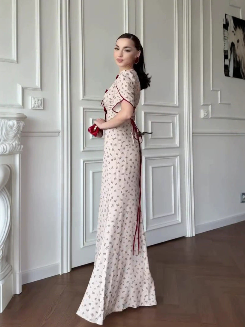white Floral Short Sleeve maxi Dress