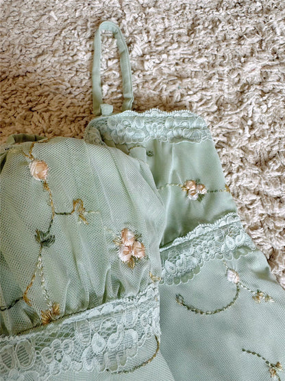 Floral Embroidery Lace Trim Mesh Cami Top