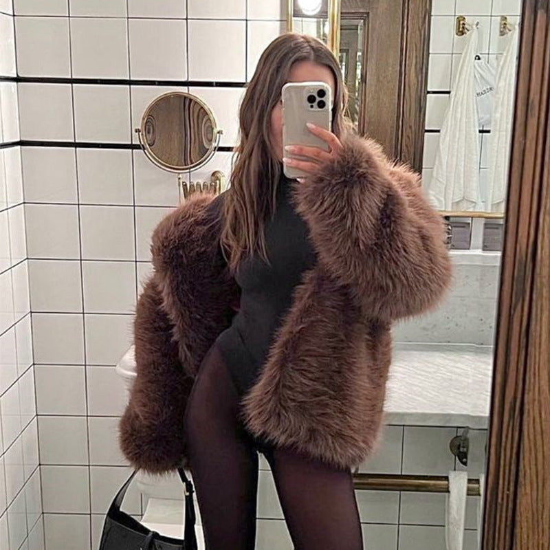 suit collar imitation fox fur coat