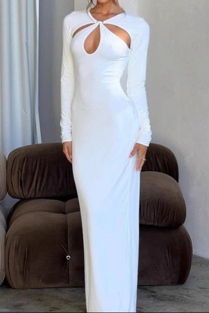 kate long sleeve Openwork knit maxi dress