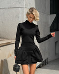 Black knit turtleneck long-sleeved dress