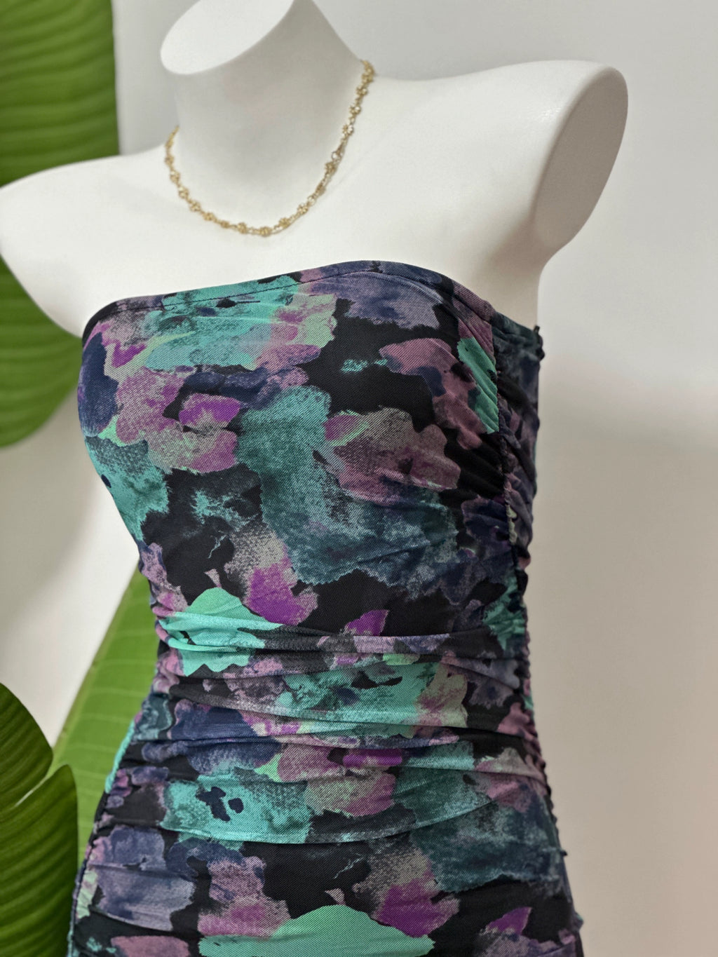 mesh stretch bandeau mini dress