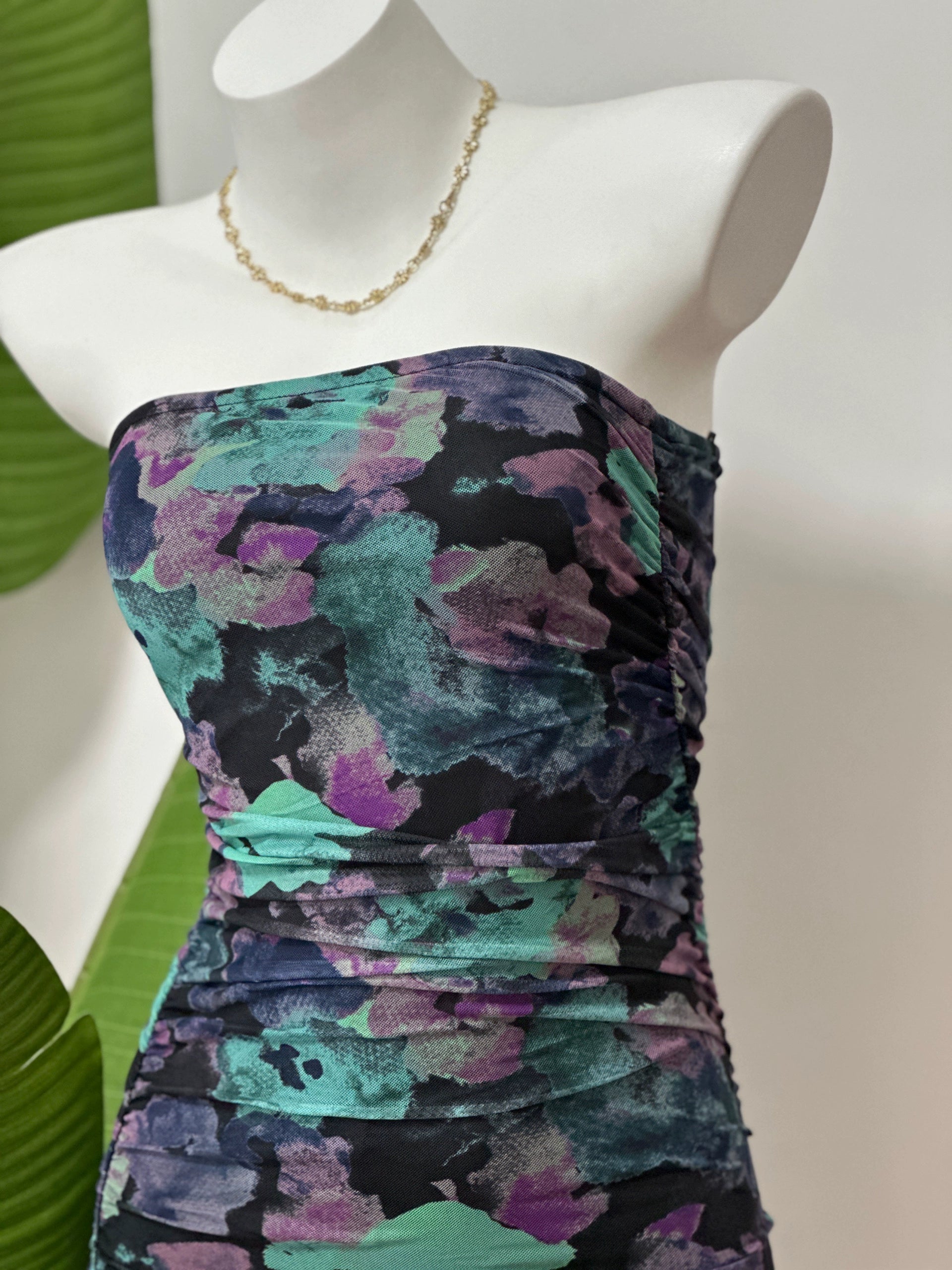 mesh stretch bandeau mini dress