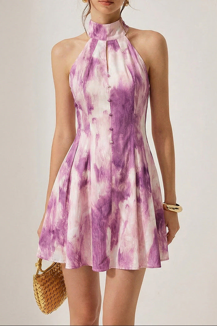 floral halterneck A-line mini dress