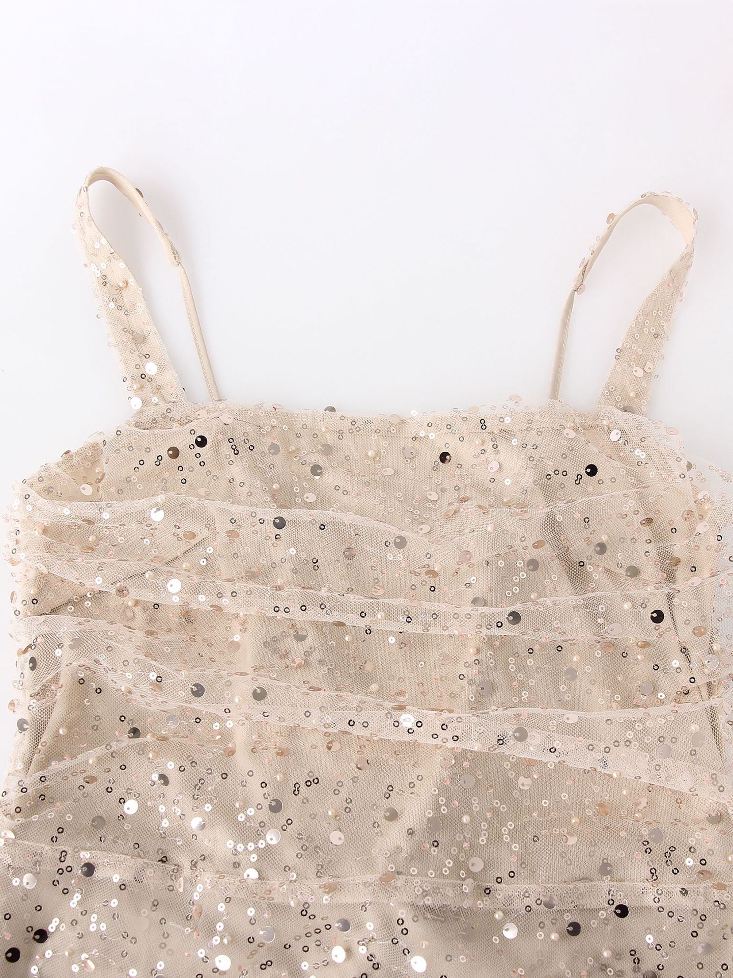 champagne sequin suspender evening dress