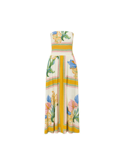 Loose linen sleeveless strapless maxi dress