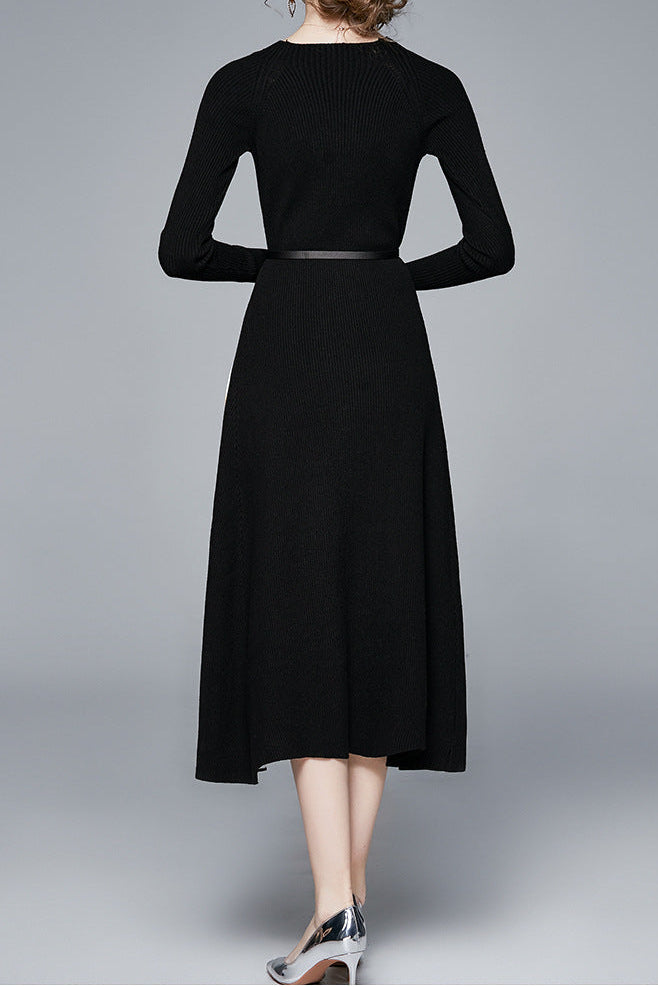 Knitted patchwork gradient pleated maxi dress