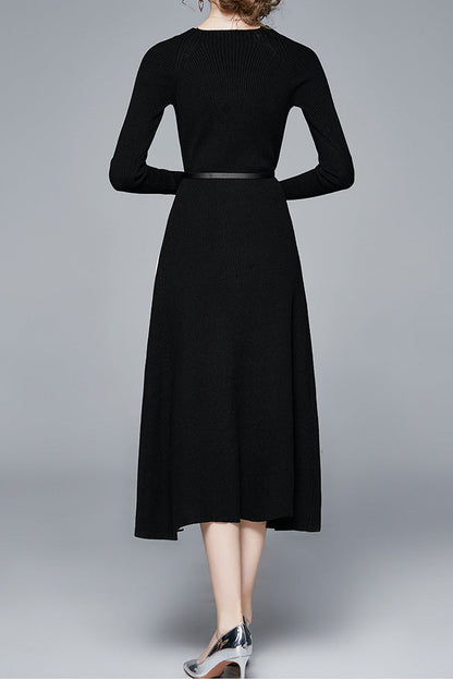 Knitted patchwork gradient pleated maxi dress