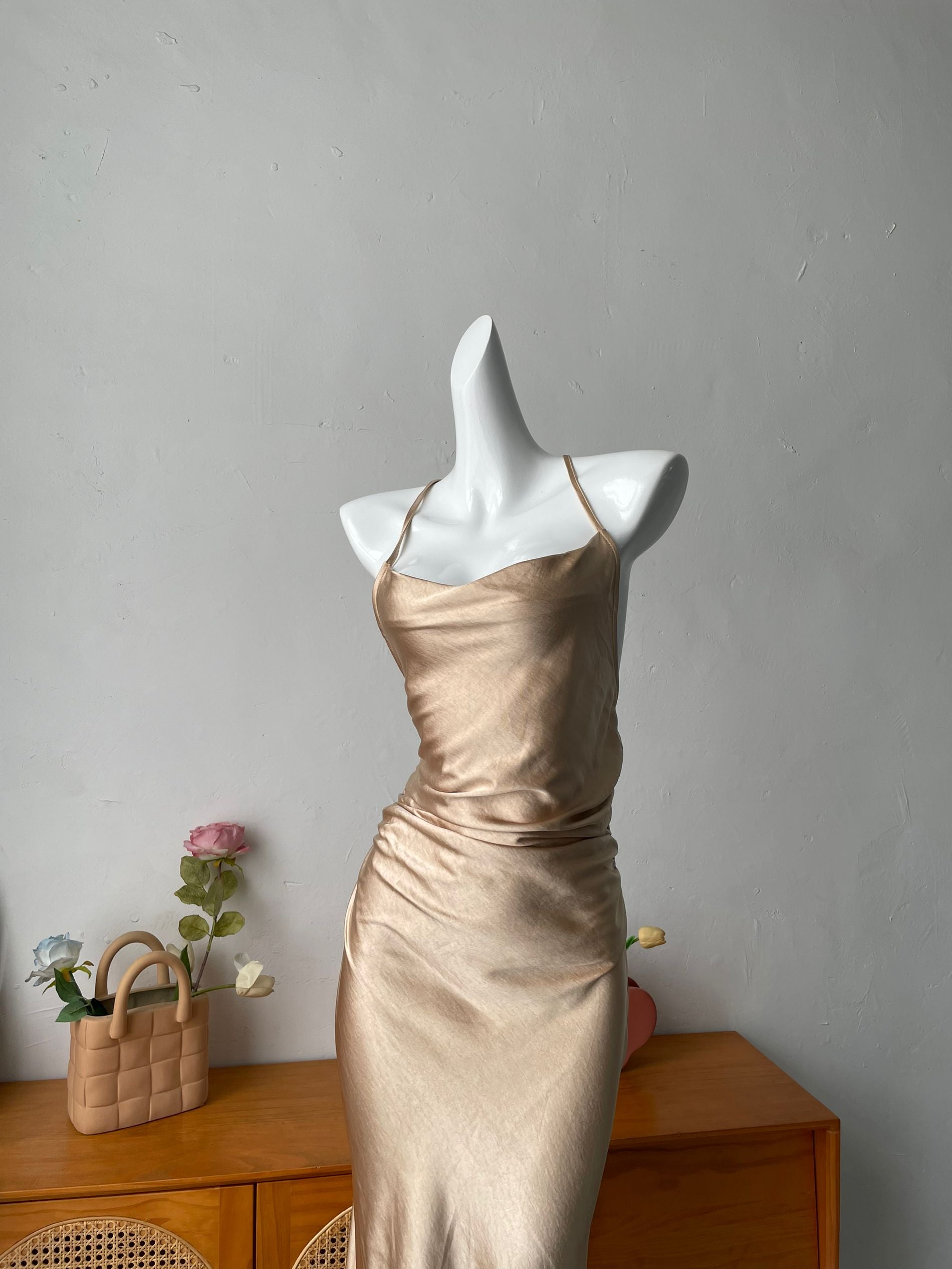 drape strap open back maxi dress