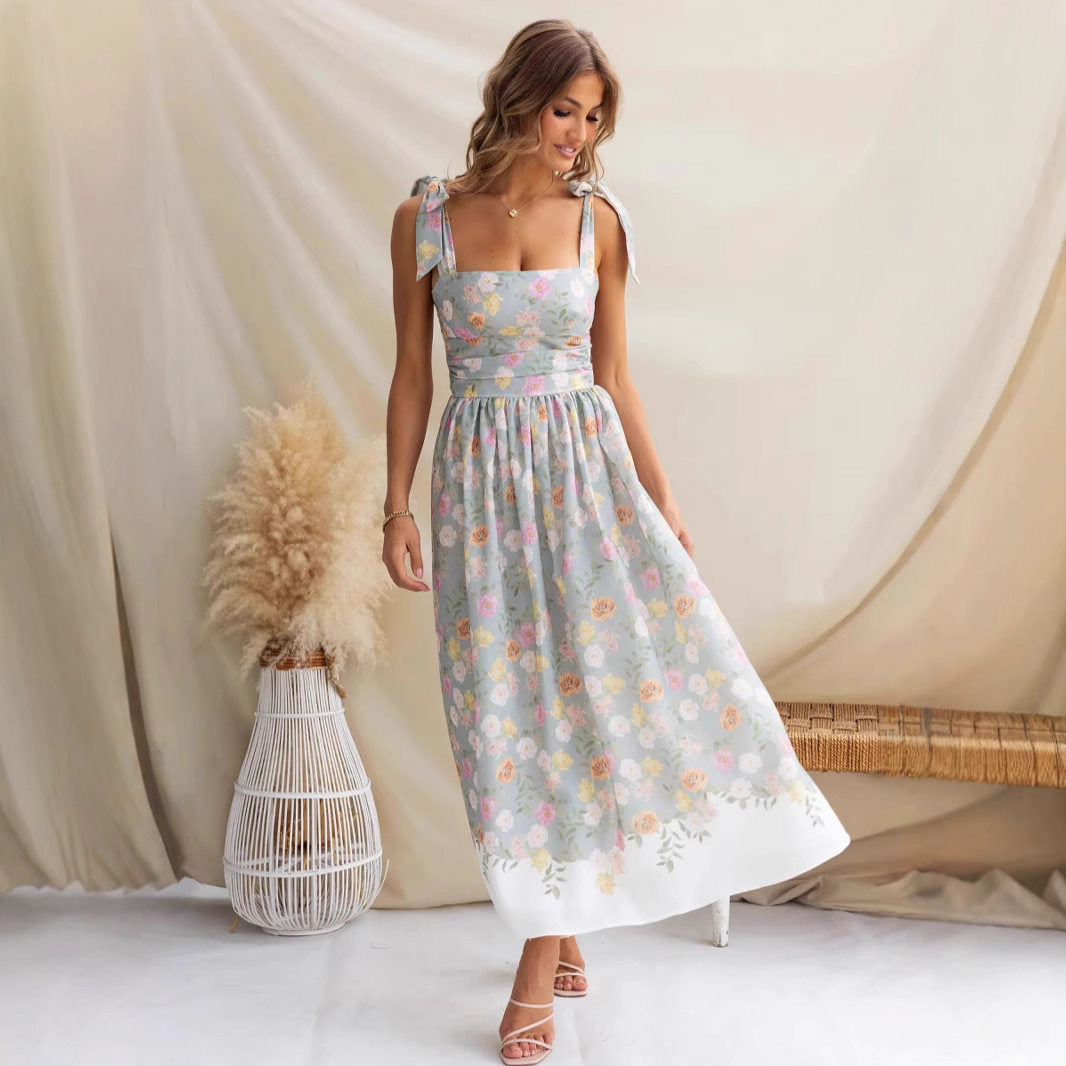French-style floral color-blocked sundress