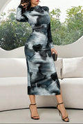 clara blue Printed long-sleeved bodycon dress