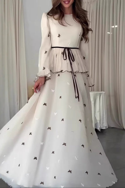 white long-sleeved tunic maxi dress