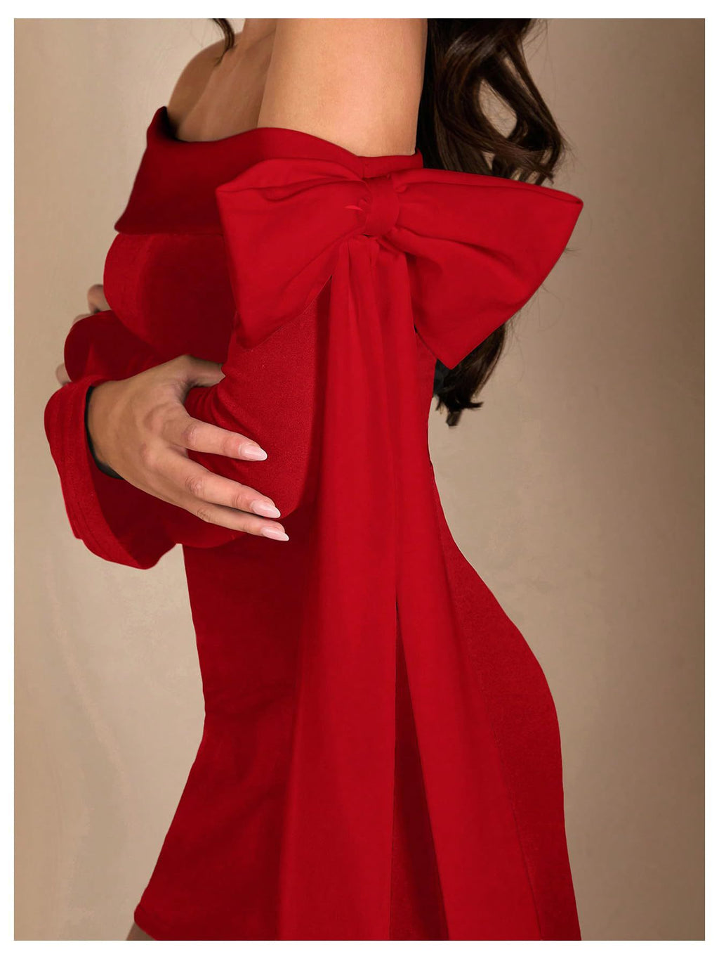 red Off-the-Shoulder Flared Sleeve Mini Dress