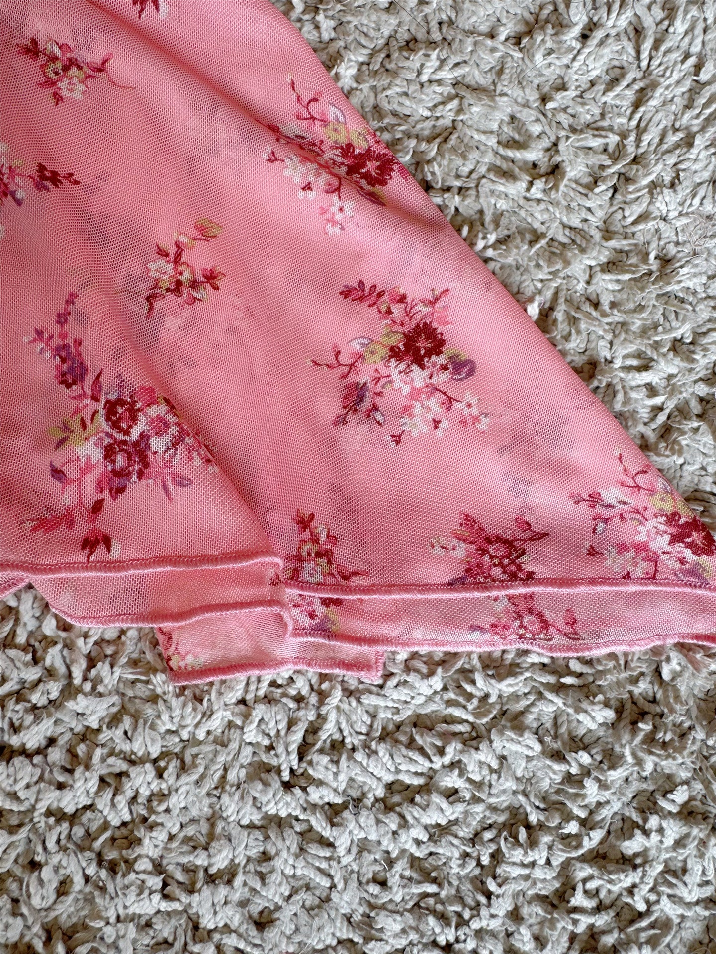 lace pink floral mesh V-neck irregular camisole top