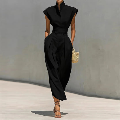 black sleeveless waist maxi dress