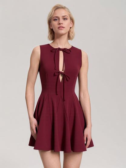 red Bow-trimmed sleeveless mini dress