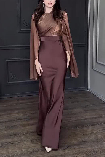 spliced large swing sleeves satin dress