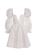 white puff sleeve hanger square neck mini dress