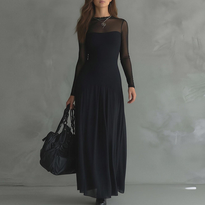black Lace Splicing Slim Dress