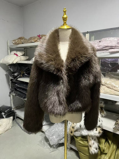 loose lapel fur plus size imitation fox fur coat