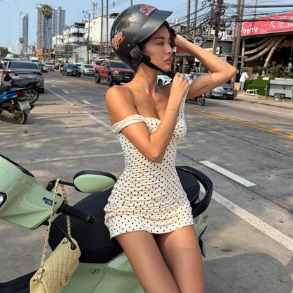 polka dot print bandeau mini dress
