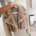 faux wool suit collar imitation fur cropped coat