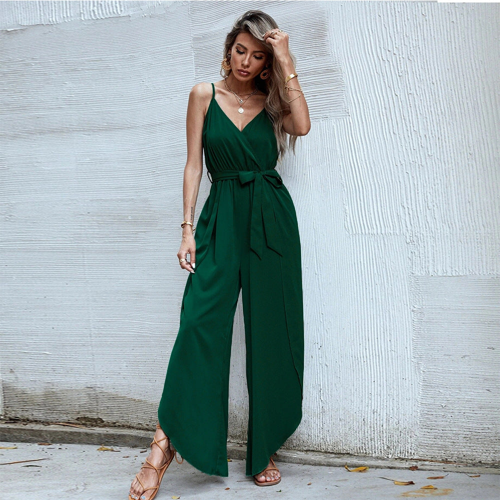 green V-neck camisole top set
