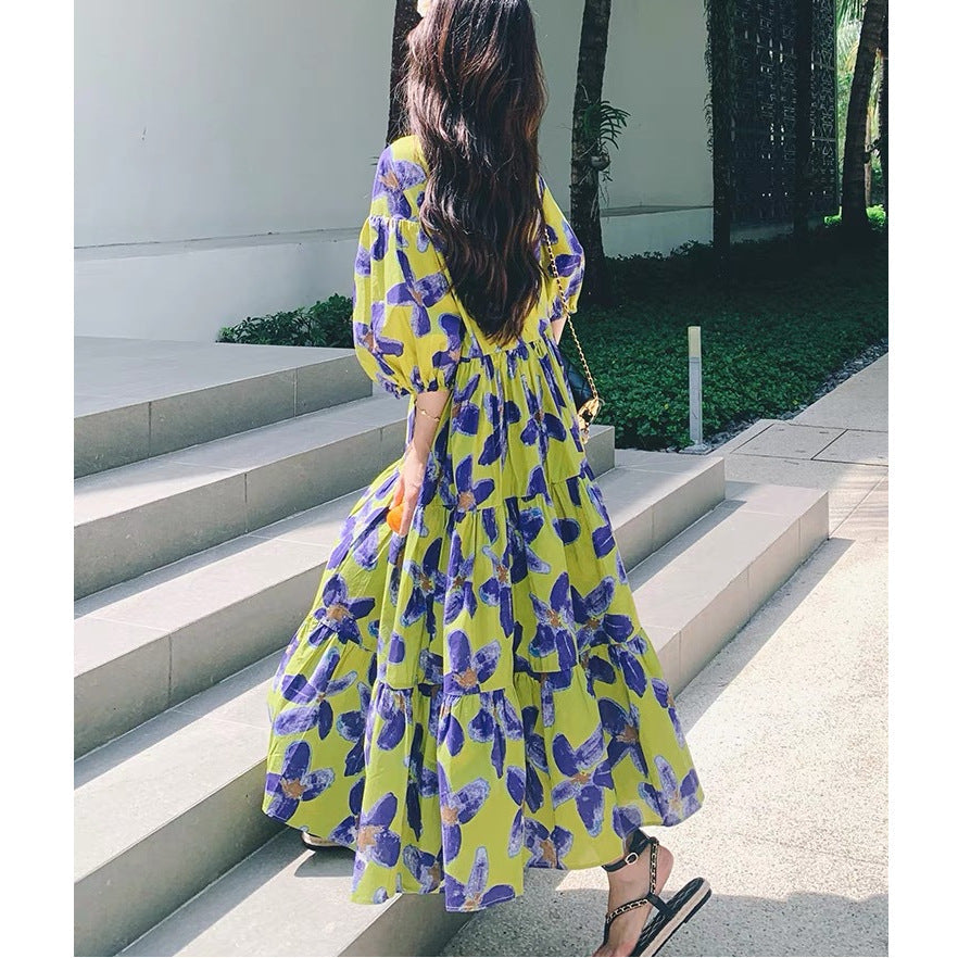 Vintage floral print maxi dress - Green