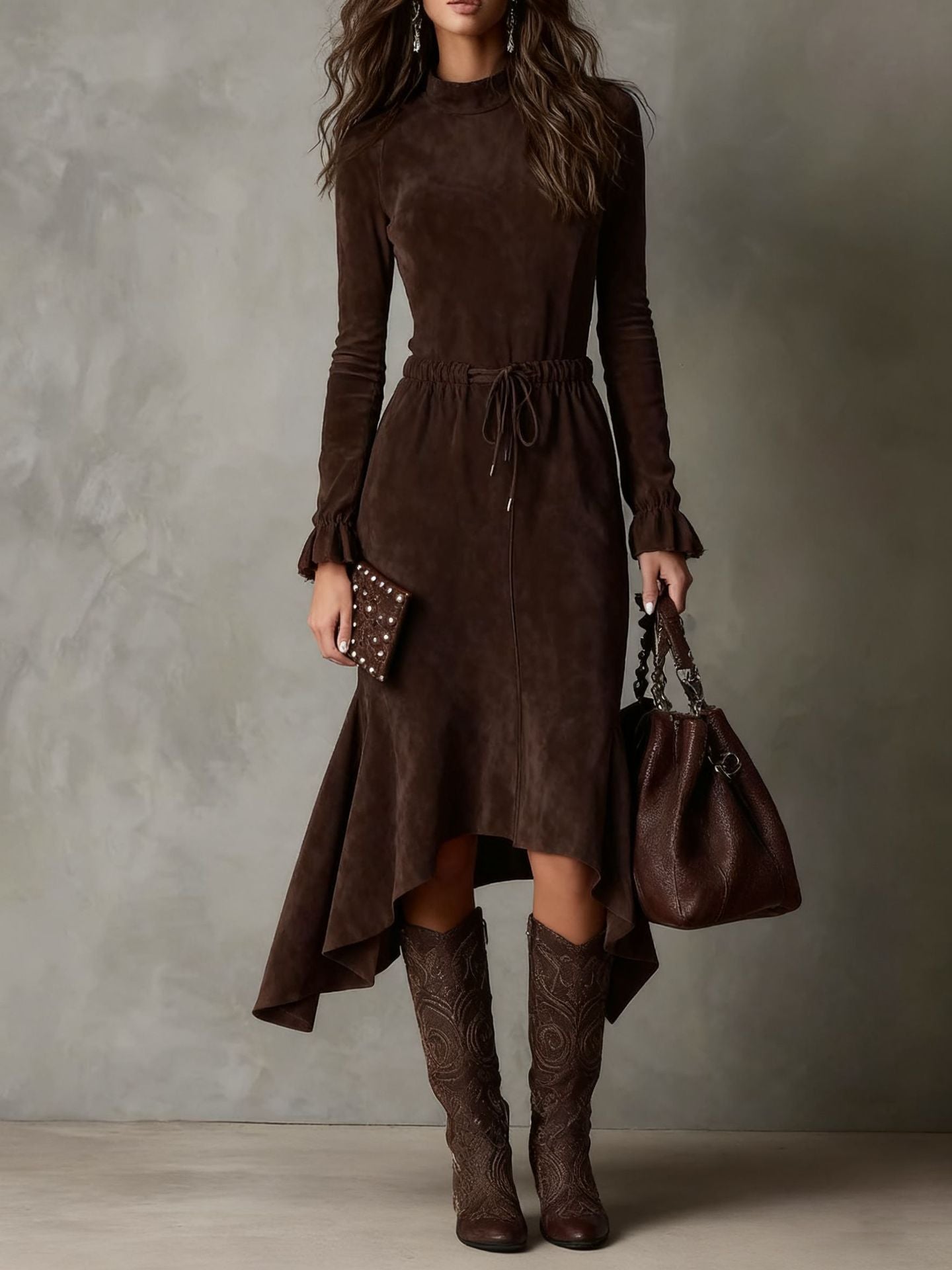 Double-sided cashmere midi dress
