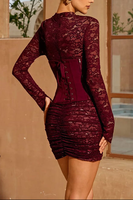 lace long-sleeved see-through hip skirt