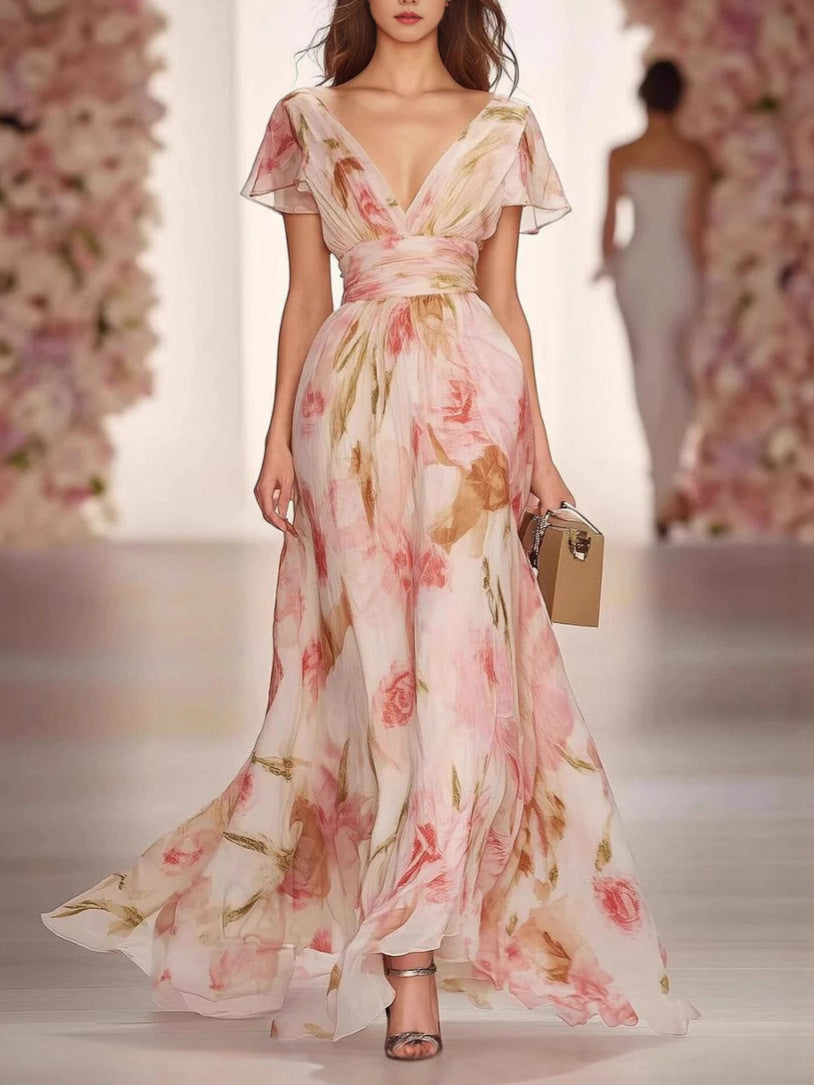 madge v-neck Printed short-sleeved maxi dress