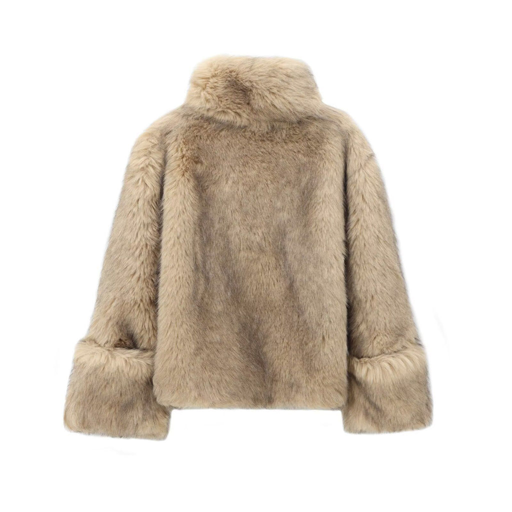 faux fur short coat in pale brown