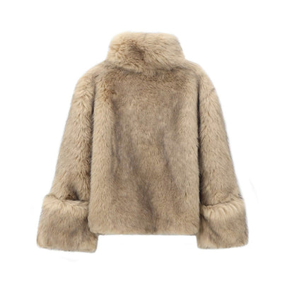 faux fur short coat in pale brown