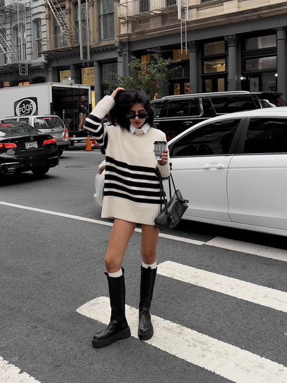 black striped loose knitted sweater