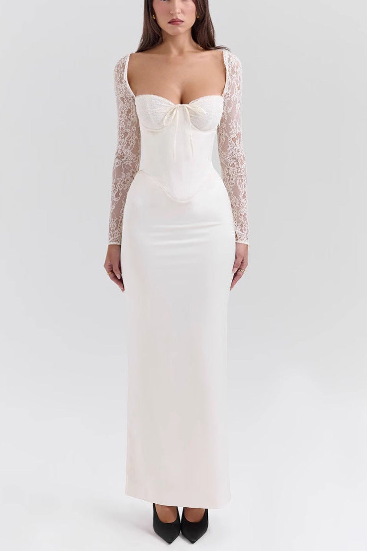 white Lace Long-Sleeve maxi Dress