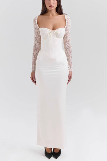 white Lace Long-Sleeve maxi Dress