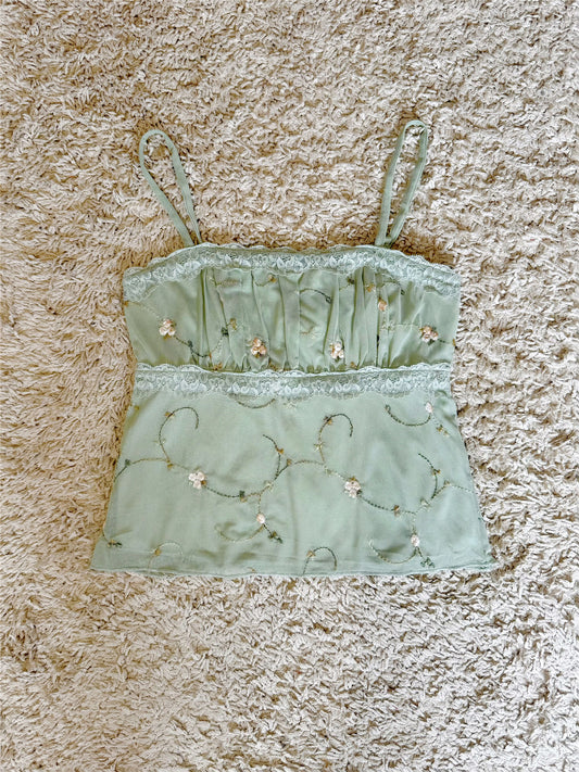 Floral Embroidery Lace Trim Mesh Cami Top