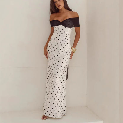 polka dot one-shoulder maxi dress