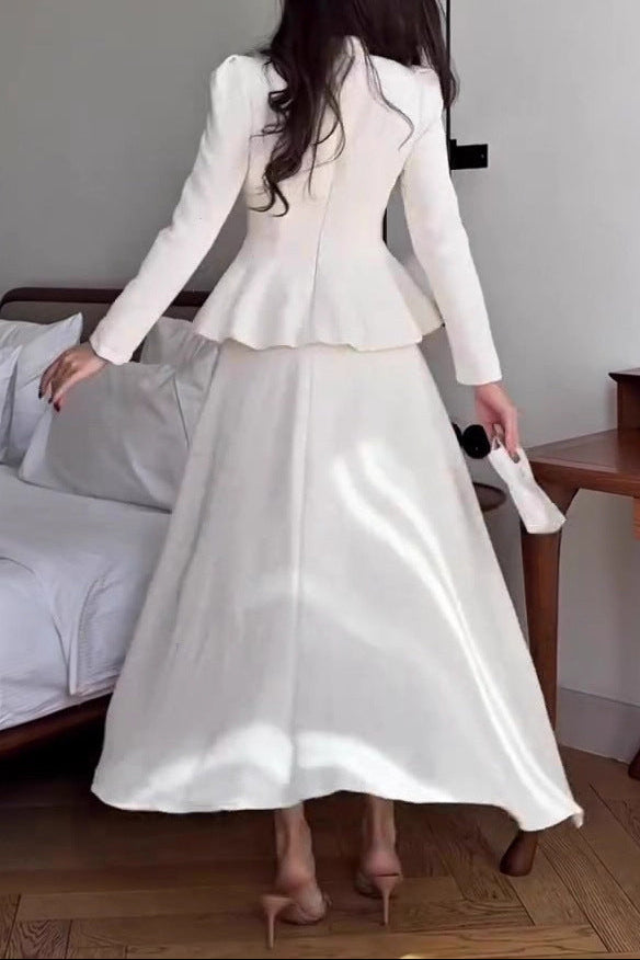 griselda white long-sleeved long skirt suit
