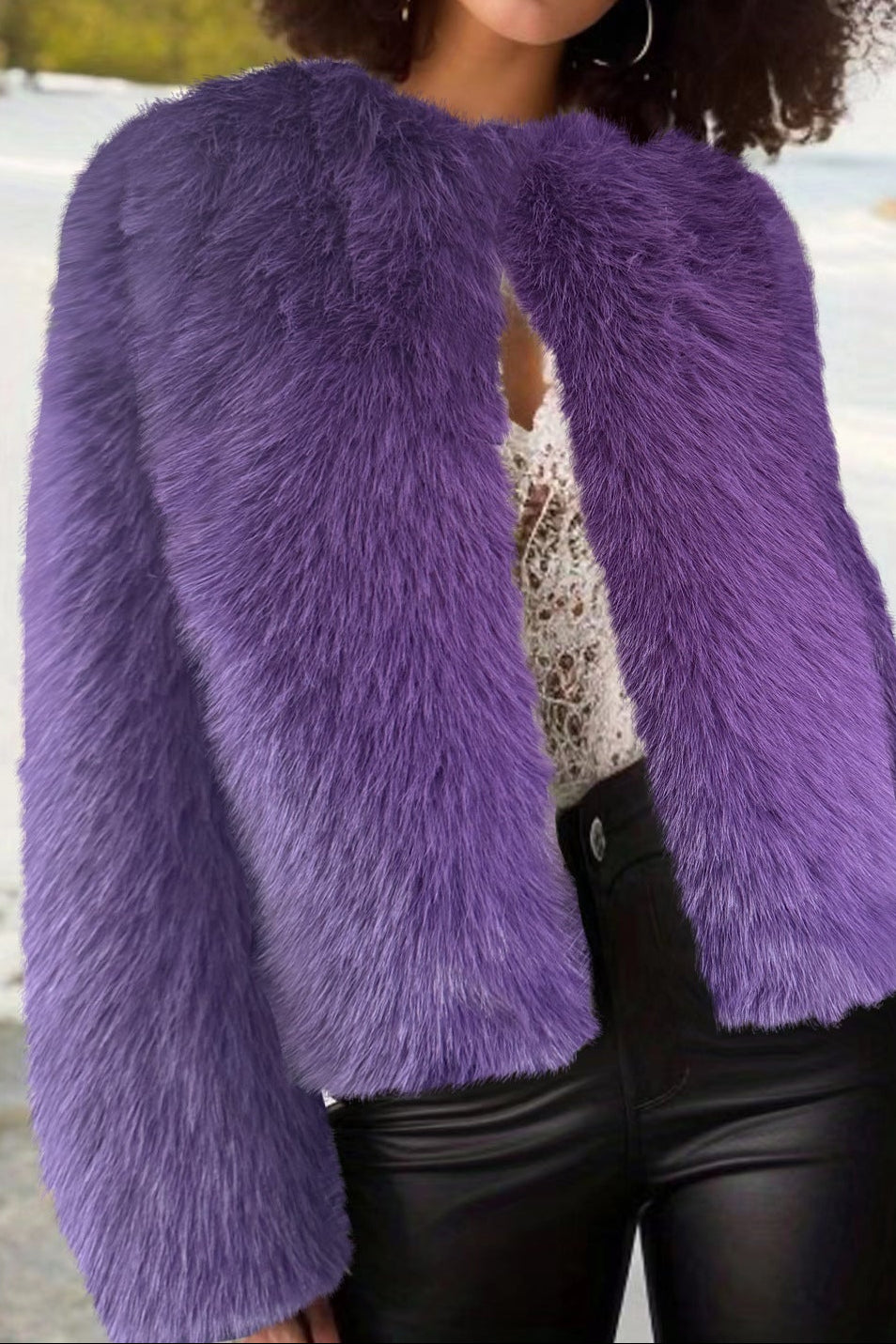 crew neck cropped imitation fur jackets