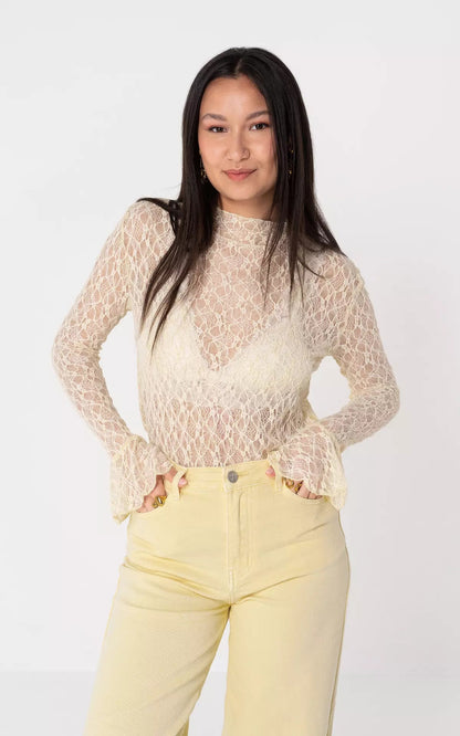 lace long-sleeved base shirt see-through inner cut-out top
