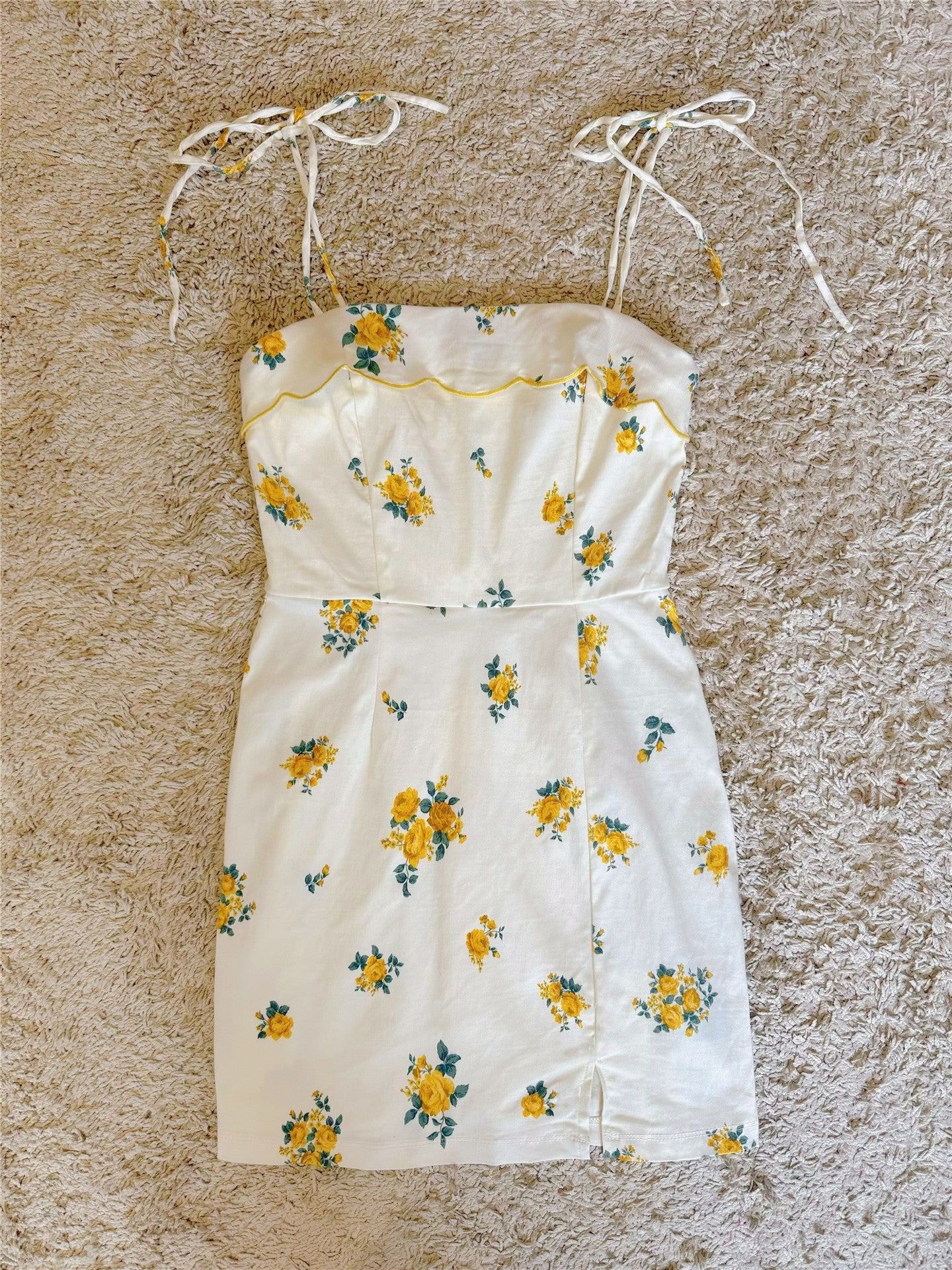 floral side slit lace-up dress