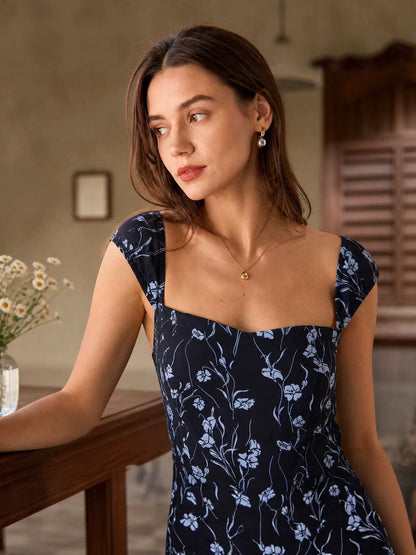 blue floral midi dress
