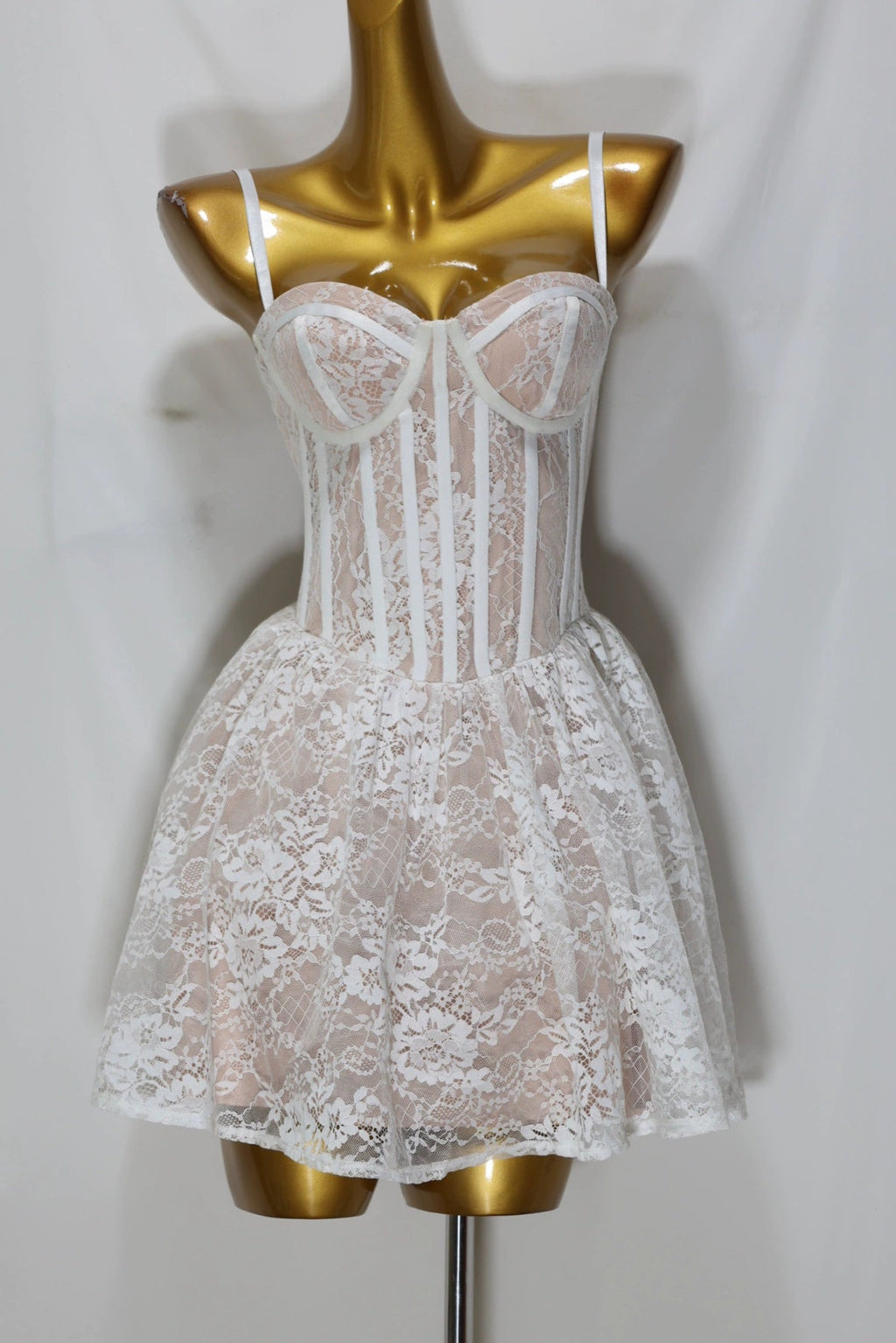 white lace fluffy mini dress