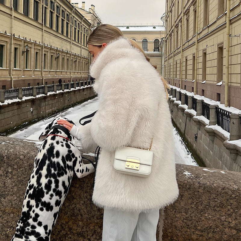 suit collar imitation fox fur coat