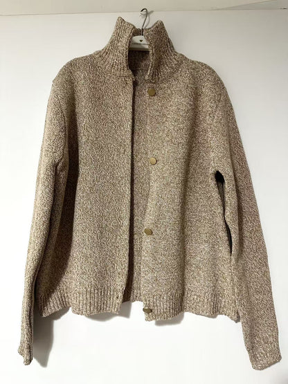 High-neck button-down knit short cardigan jacket