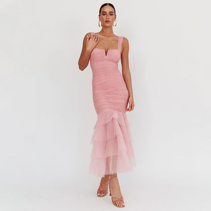 pink spliced slip dress