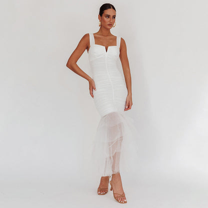 white spliced slip dress