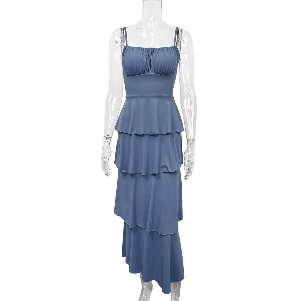 Backless halter pleated tie dress