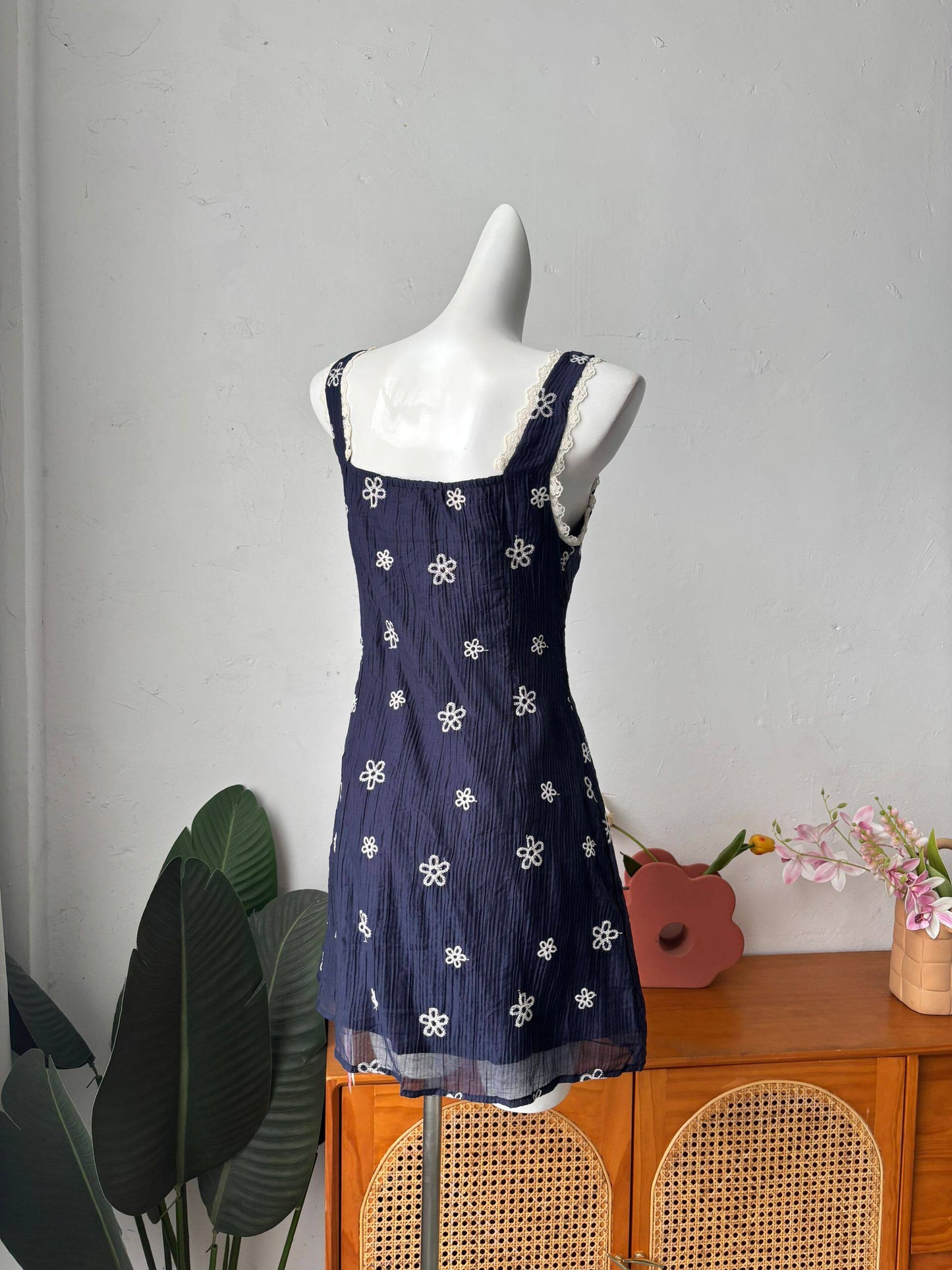 floral lace trim mini slip dress
